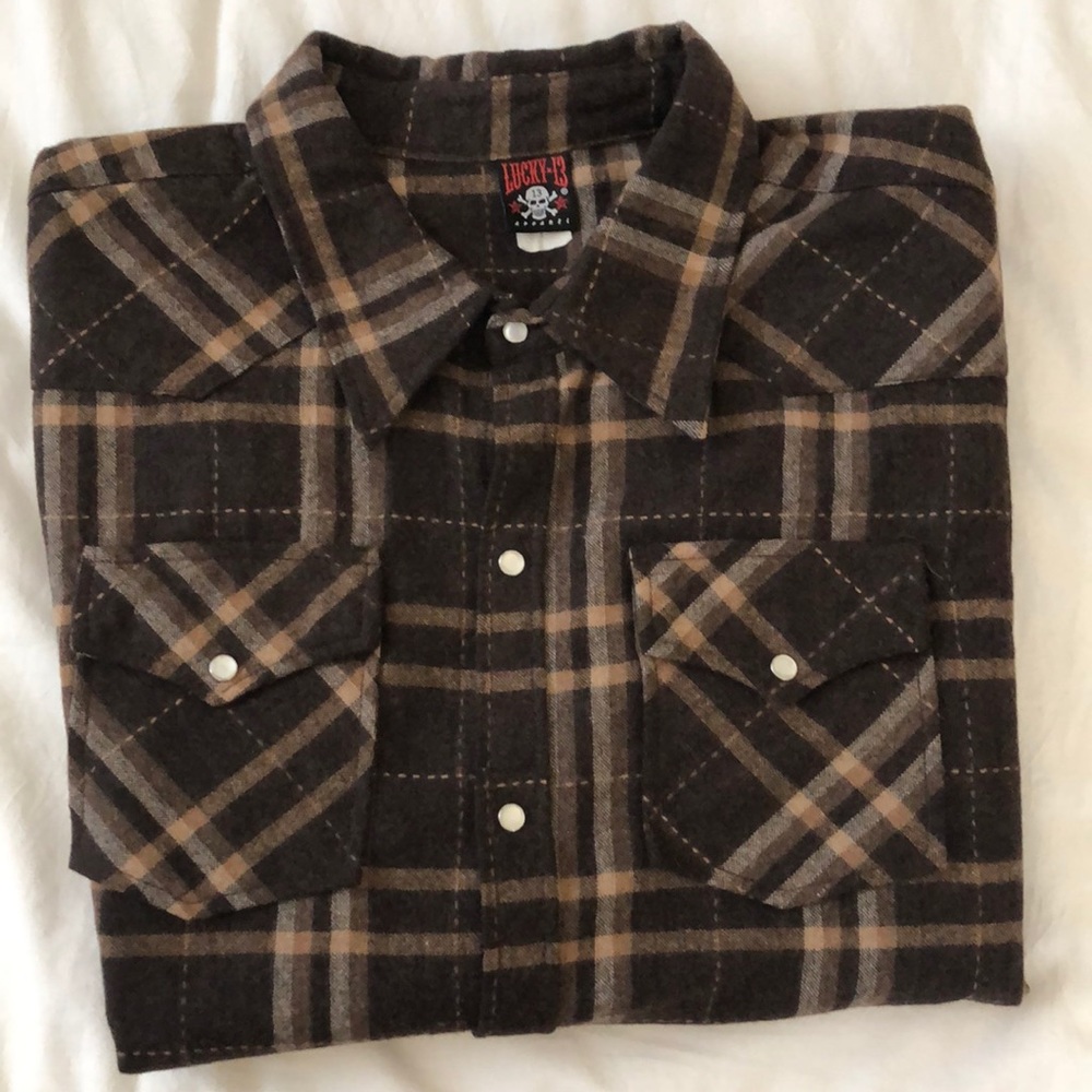 Men’s XL Lucky 13 Wool/Poly Snap Flannel